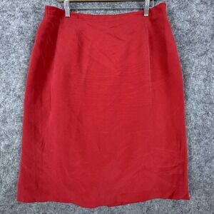 Josephine Chaus Pencil Skirt Womens 16 Red Silk Back Zip Career‎ Office Siren